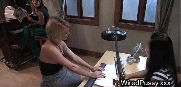  Blonde wired and spanked at manicurists